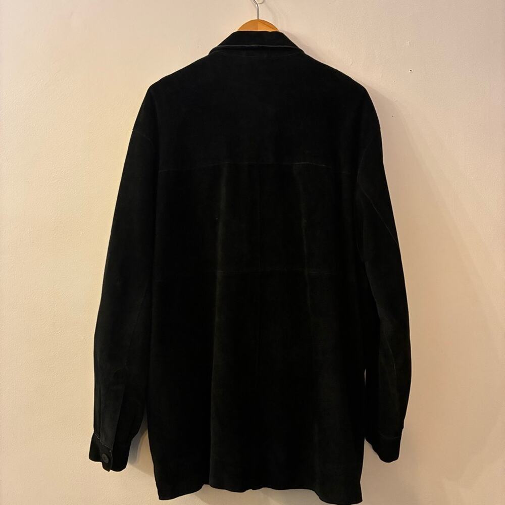 Vintage 90s Claiborne Black Suede Leather Chore Jacket Zip Front Oversized XL - Picture 7 of 12